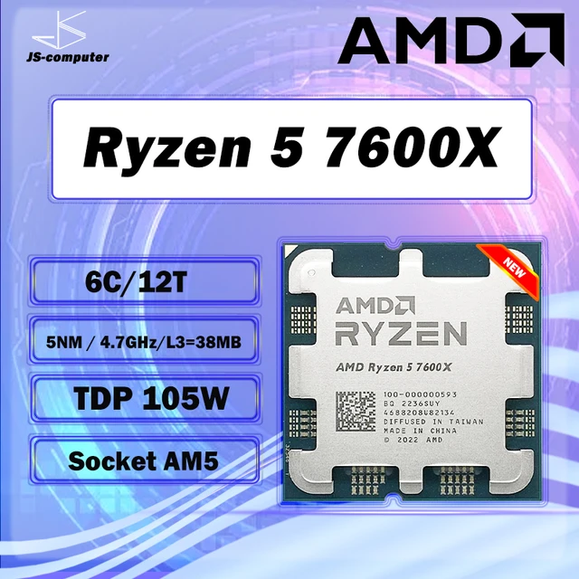 AMD Ryzen 5 7600X R5 7600X 4.7 GHz 6-Core 12-Thread CPU Processor