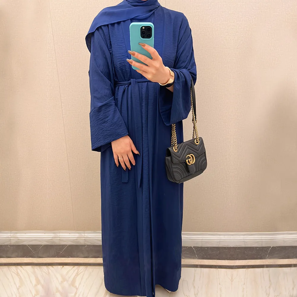 Ramadan Eid Djellaba Suits Abaya Dubai Two pieces Muslim Sets Dress Abaya Dubai Turkey Muslim Islam Abayas With Belt WY604