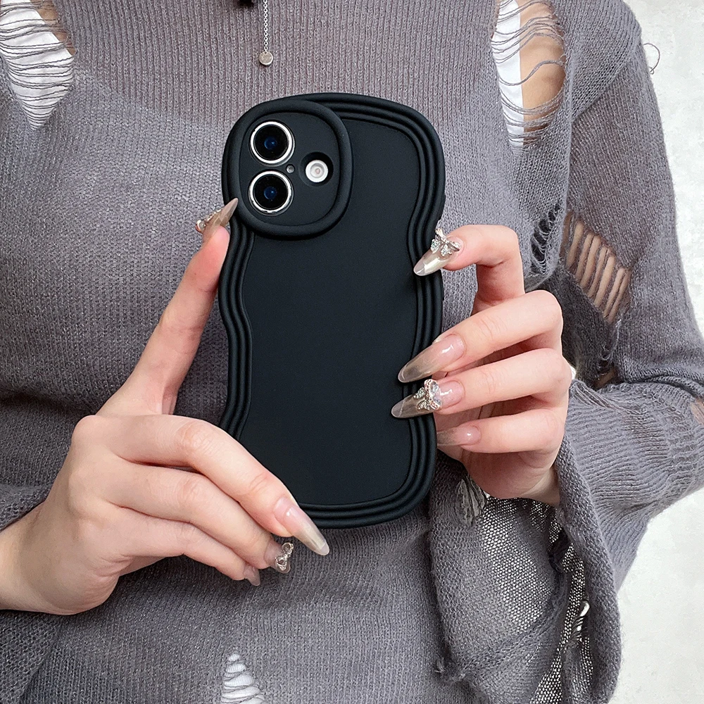 Niedliche, mattierte Handyhülle in Uni-Farbe mit Wellenkante für iPhone 18 17 16 15 14 13 12 Pro Max, weiche TPU stoßfeste Rückabdeckung, Geschenk für Mädchen – Detail 3