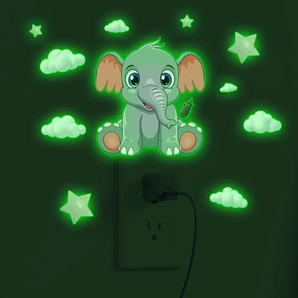 New Luminous Wall Stickers Luminous Little Elephant Cloud Wall Stickers Baby Kids Room Decor Bedroom Home Decoration Glow In The Dark Combination Decal