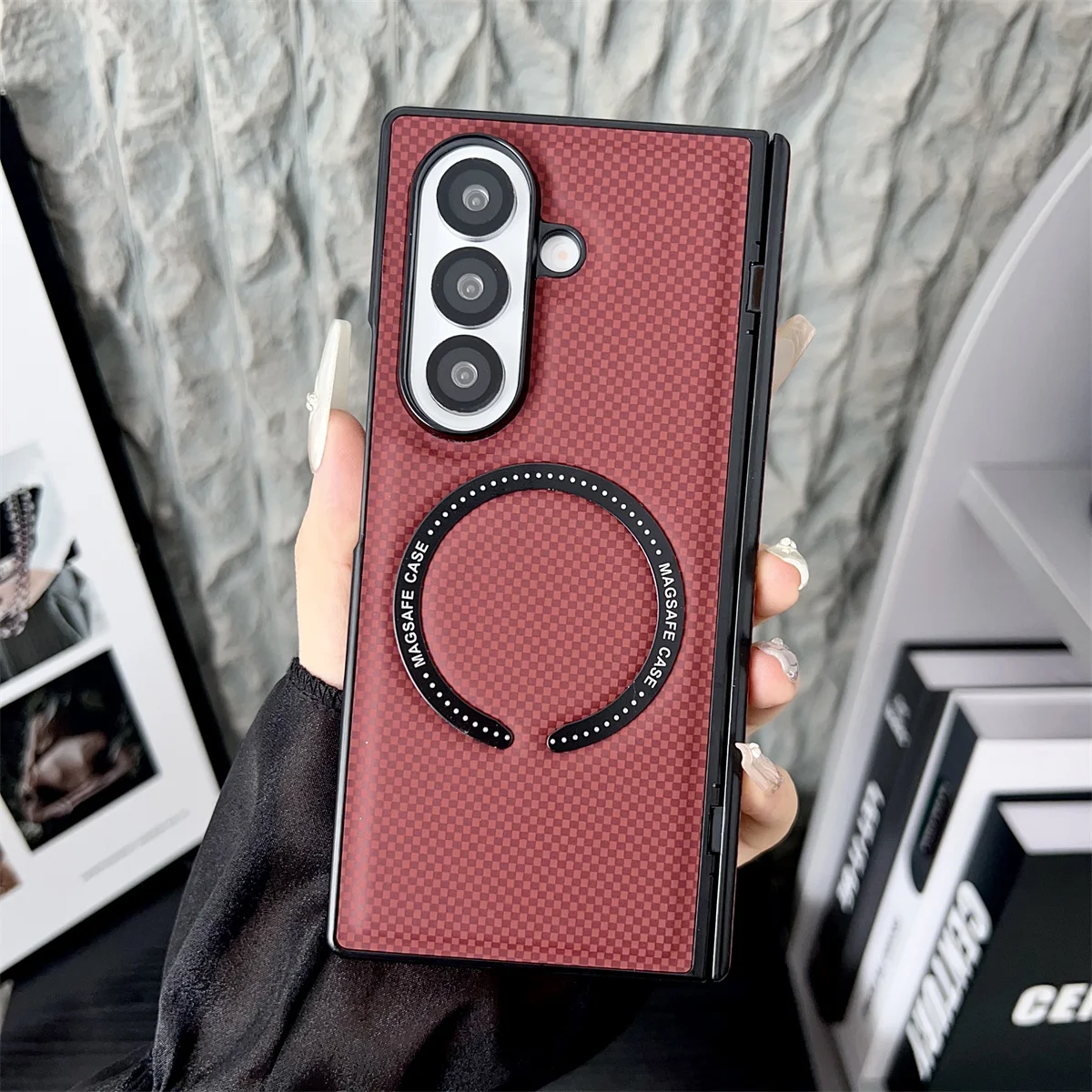 Carbon Fiber Magnetic Phone Case with Magsafe Wireless Charging and Hinge Protection