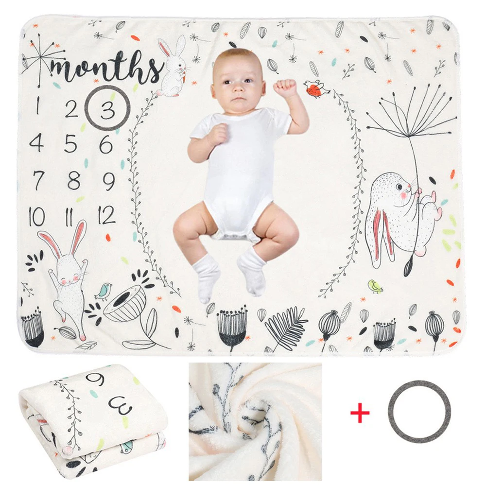 Baby Monthly Milestone Fleece Blanket Photography Background Prop for Boy Girl