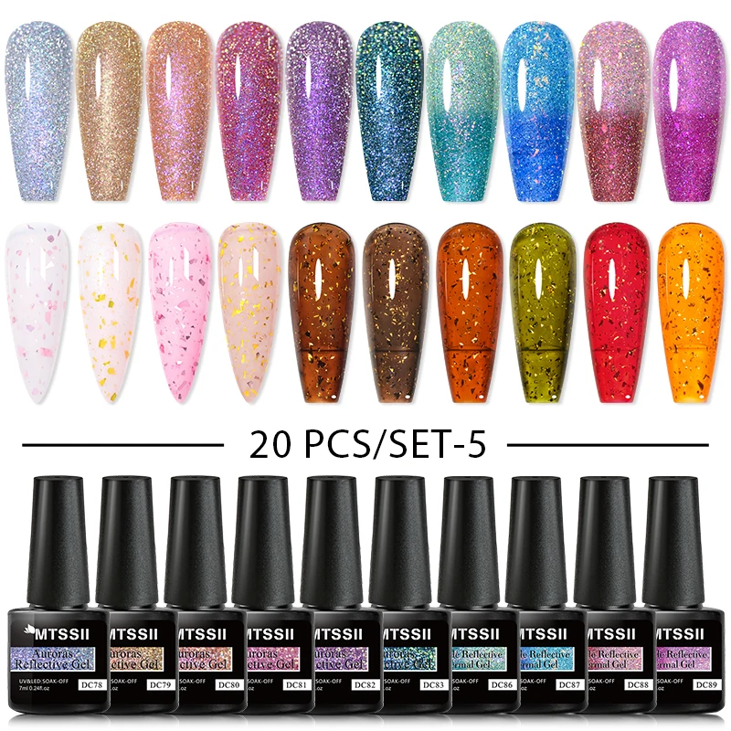 Mtssii 20pcs/set Gel Nail Polish 9D Reflective Glitter Cat Magnetic Gel Semi Permanent UV Gel Soak Off Nail Varnish 5