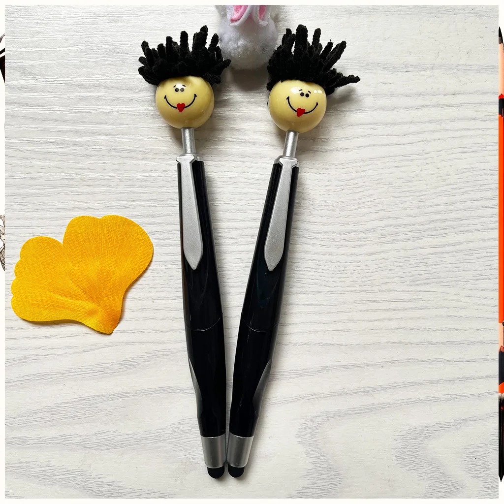 6PCS süße Plüsch Puppe Kopf Kugelschreiber mit Druckknopf Smiley Gesicht Stylus Touch Geschenk Schreibstift – Detail 13
