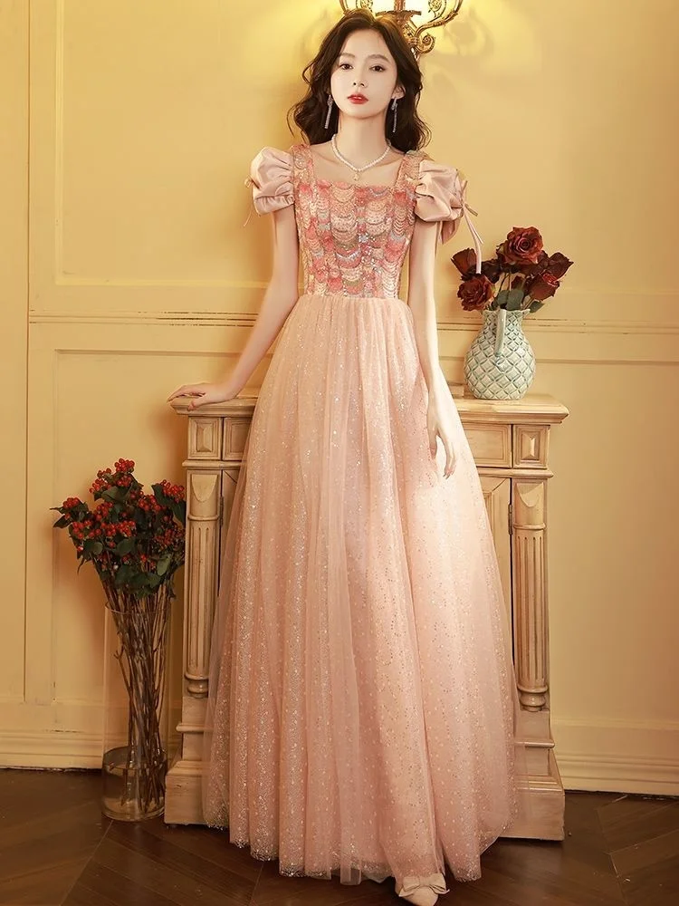 Pink Evening Gown New Summer Annual French Princess Long Dresses For Women 90s Vintage Elegant Chic Gift Fairy Party Dress