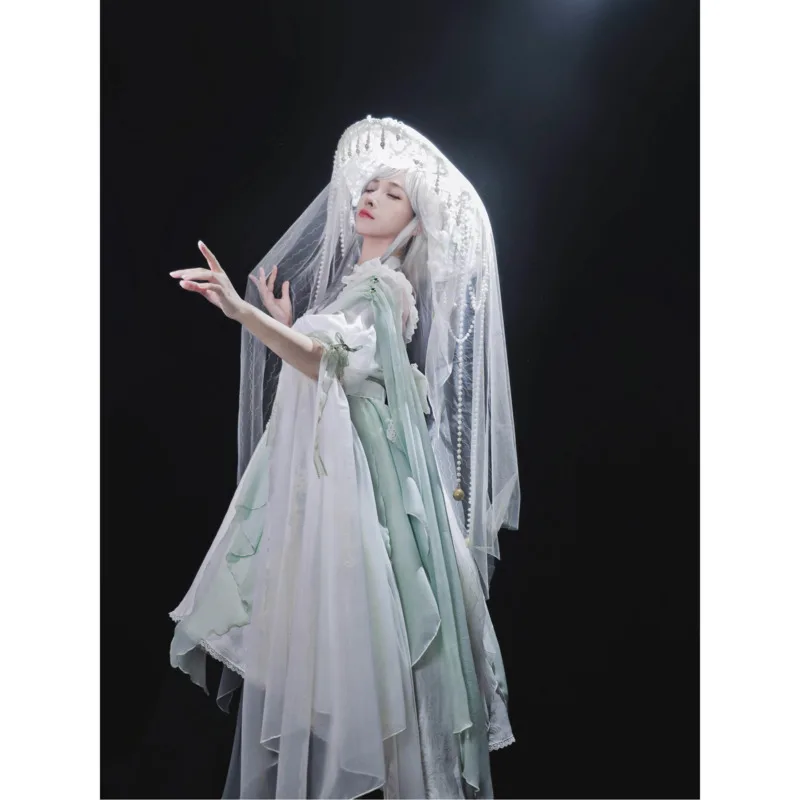 Hanfu Veil Screen Fence Pearl Hat Ancient Xiake Bead Curtain Super Fairy Elegant Sunscreen Hat Cosplay Tian Guan Ci Fu