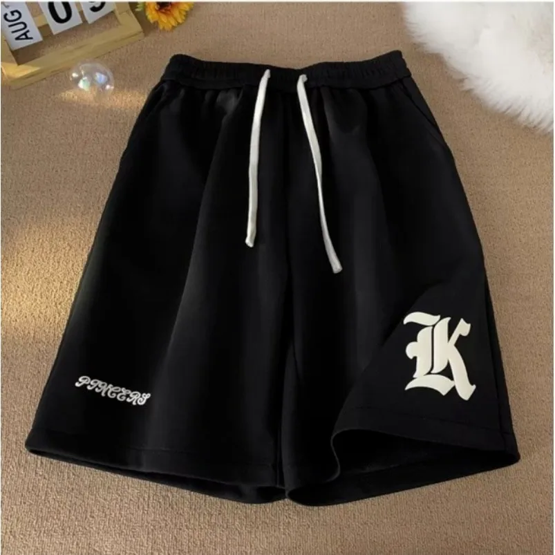 8XL Oversized Loose Shorts Men American Retro Gothic Alphabet Print Japanese Samurai Style Casual Sports Beach Pants Shorts 3