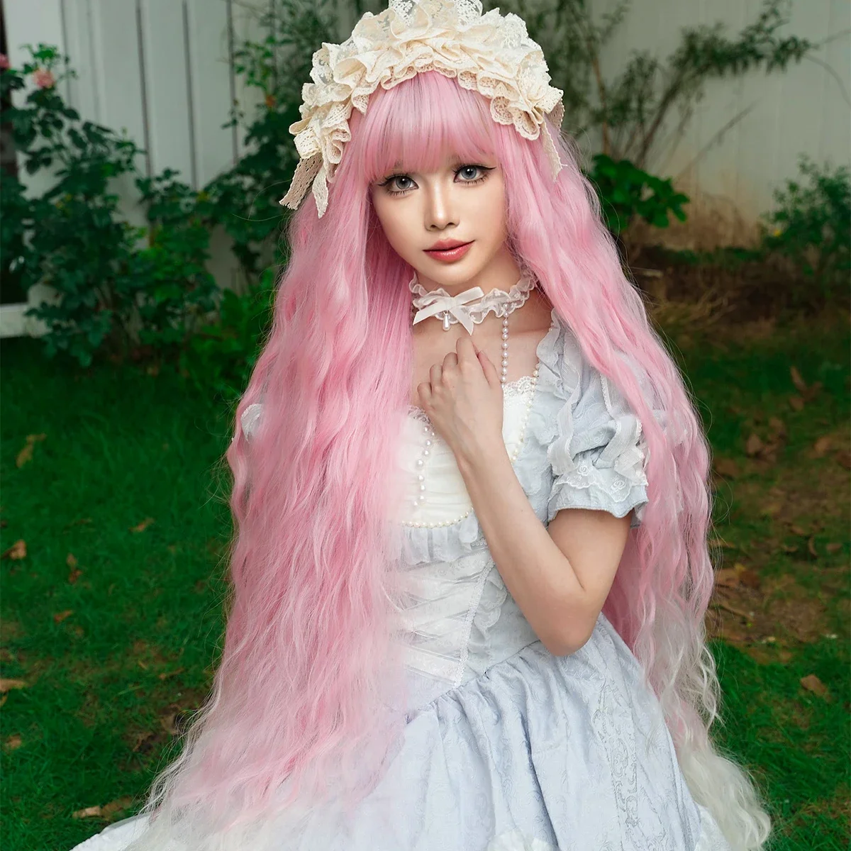 PARK YUN Extra Long Curly Pink Cosplay Wigs With Bangs Loose