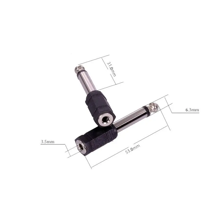 1pcs Jack 6.35 mono3.5mm Audio Connector Adapter 6.35MM Mono Plug to 3.5 STEREO/MONO JACK Guitar Connector