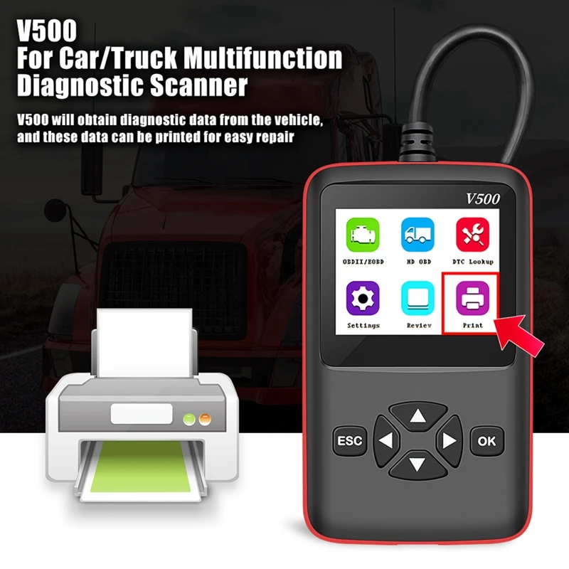 V500 Code Reader Truck Car 2 In 1 OBD2 Engine Diagnostic Tool J1939
