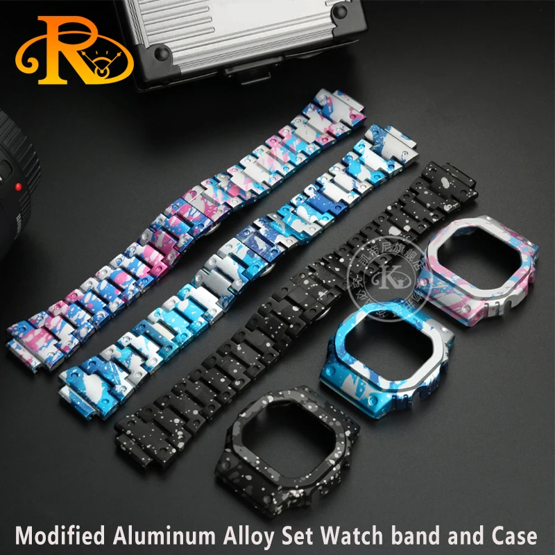 

For Casio DW5000 DW5600 GW-5600 GW-5000 small square strap titanium aluminum alloy watch band +metal case A modified Bracelet