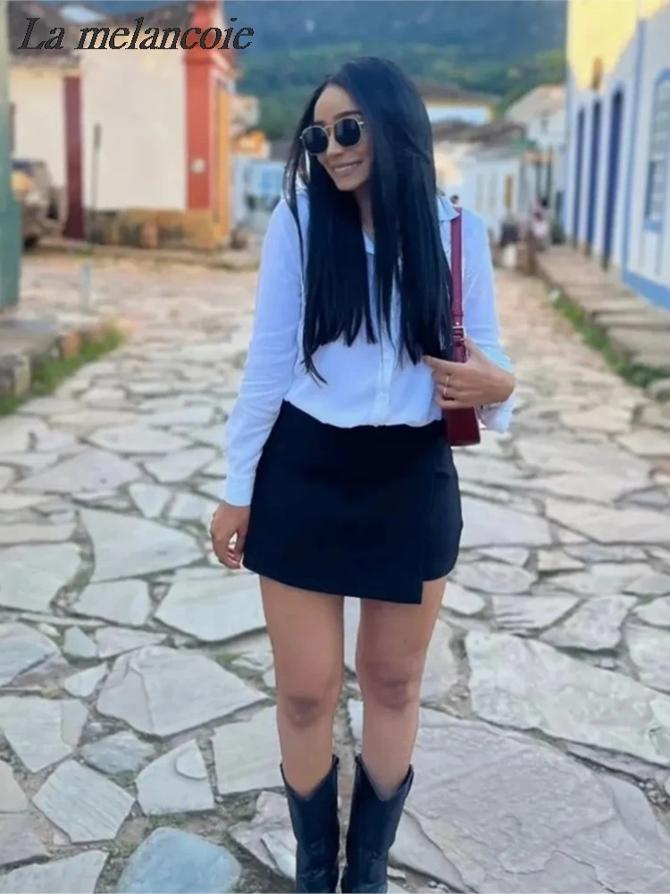 

Черная мини-юбка, шорты для женщин, модные Асимметричные трапециевидные шорты, Новинка лета 2024, офисные повседневные шорты с высокой талией, юбка для женщин