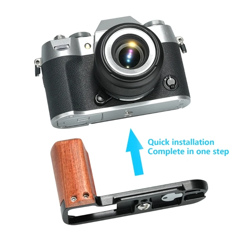 Camera Grip, Pearwood with Aluminum Support Handgrip, L-Shape Handle Quick Release Plate Mount for Enhances Handling