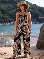 Women's summer elegant back hugging tropical printed overalls - Image 6