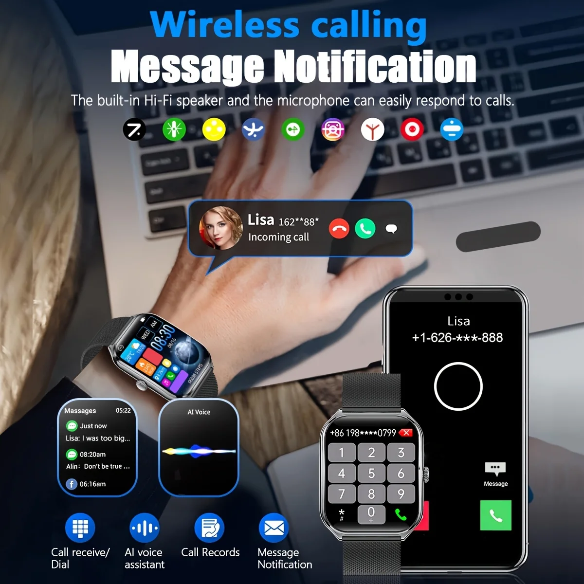New Slim Outdoor Fashion Men Smartwatch Women's Bluetooth Call Waterproof Sports Fitness Watch Healthy Women's Smartwatch Men's 5