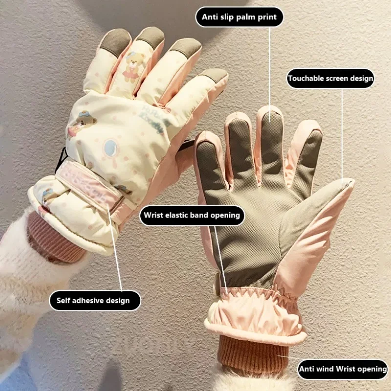 Winter Ski Gloves Women Touch Screen Thick Velvet Keep Warm Cold Windproof Waterproof Motorcycle Riding Gloves