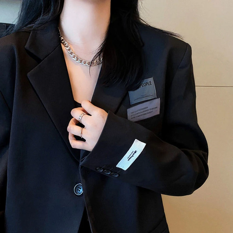 Spring Autumn Office Lady Elegant Fashion Black Blazers Female Loose Casual Simple Suit Top Women's Pocket All-match Coat Jacket