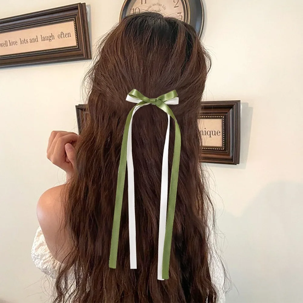 RAINBOW BOWS 2Pcs Double Color Bowknot Long Tassel