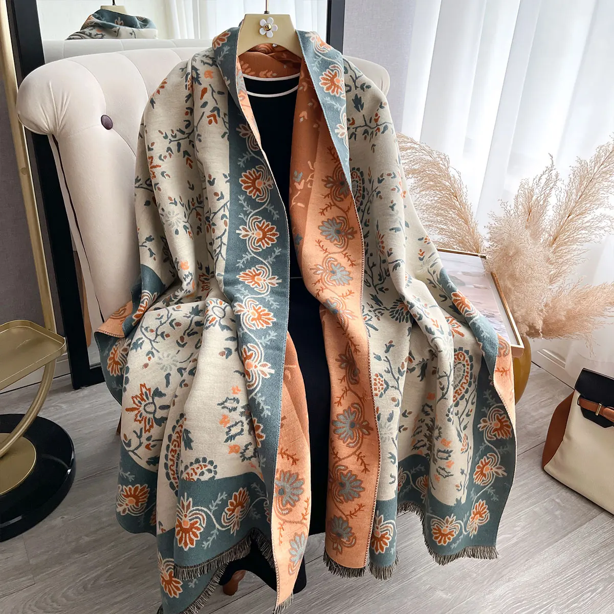 Winter Cashmere Scarf for Women Jacquard Shawl Wrap Female Pashmina Luxury Brand Poncho Thick Blanket Warm Bufanda Echarpe Femme