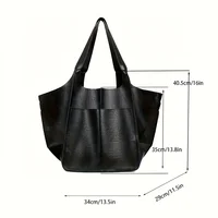 Retro Minimalist Tote Bag Large Capacity Shopping Bag Fashion PU Leather Soft Leather Shoulder Bag - Image 4