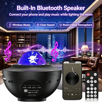Proiettore di Stelle Galattiche con Bluetooth e Telecomando, Lampada Notturna con Effetto Onde Oceaniche per Camera da Letto e Illuminazione Atmosferica per Feste