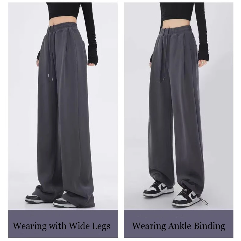 Description Picture 2 of itemWomen's high waisted sports pants, loose fit sweatpants, straight leg leg ankle cinching casual running pants