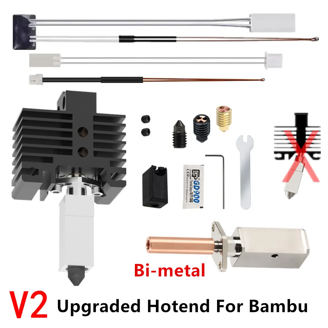 For Bambu Lab X1 Carbon V2 With Nozzle Heater Thermistor Bi-metal Upgrade Hotend Kit For Bambulabs P1P X1C Hotend Accessories