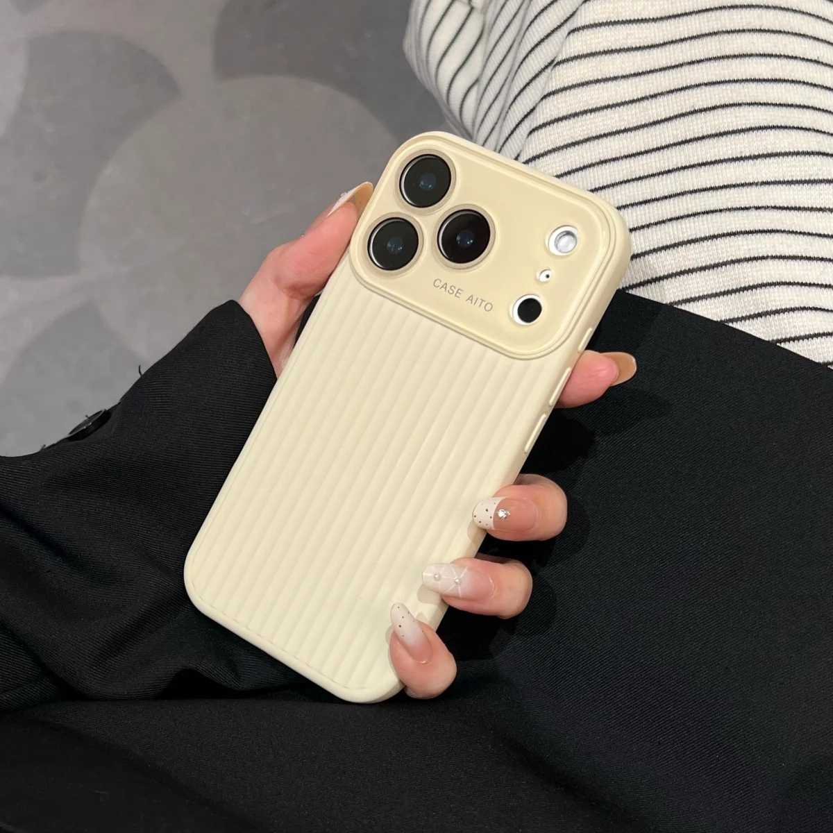 Corrugated Stripe Pattern Shockproof Phone Case with Large Window Camera Lens Protection