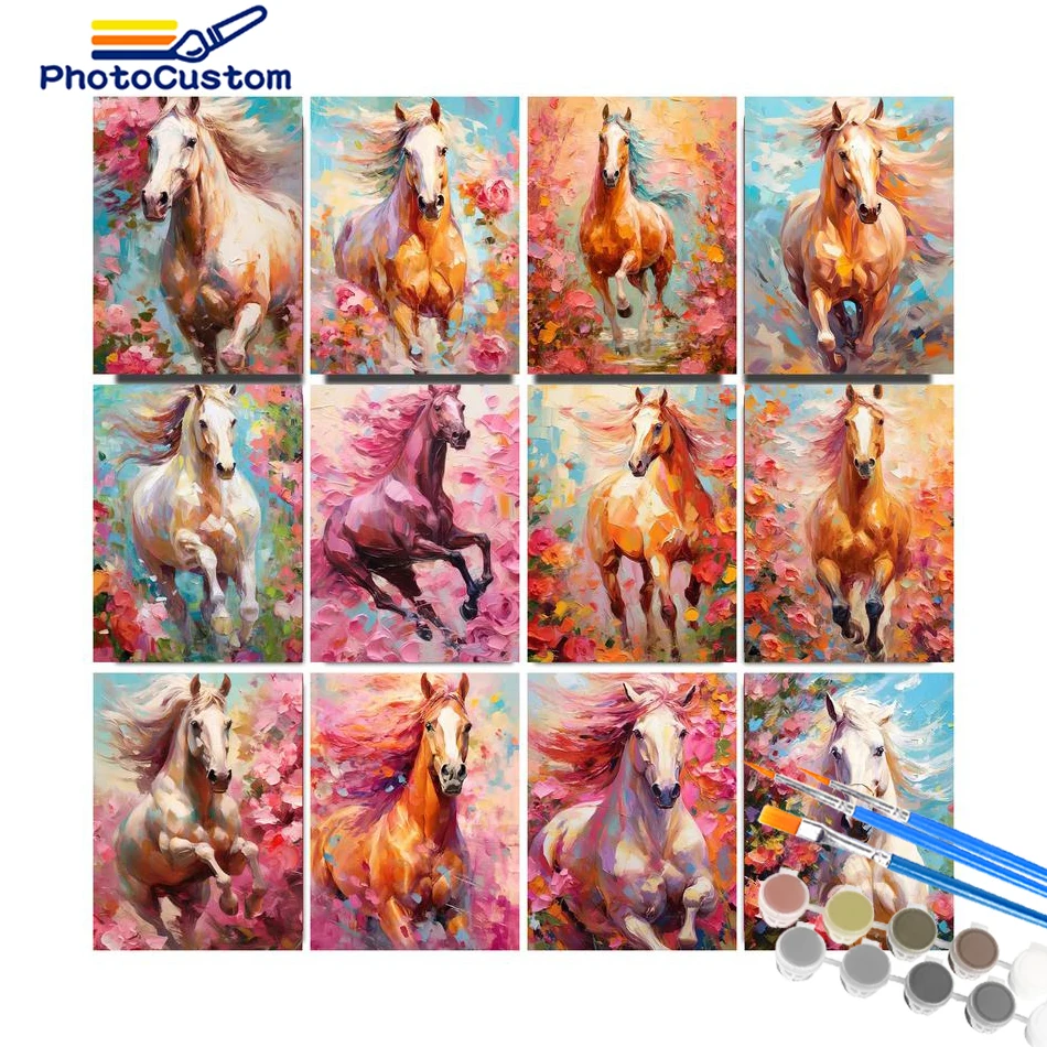 

PhotoCustom Frame Paint By Number On Canvas Painting Animal Horse Picture Of Coloring By Number For Adult Diy Kit HandPainted Gi