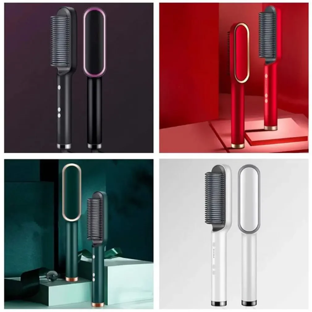 Adjustable Tourmaline Ceramic Hair Comb with 5 Levels - Multifunctional Curling Iron Brush 6