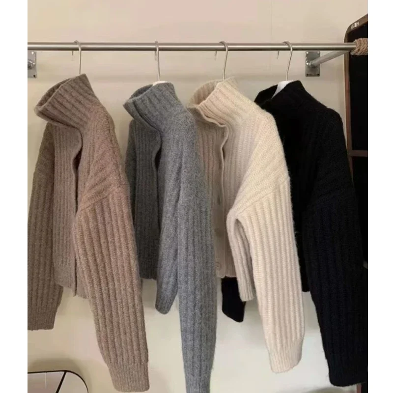 Autumn and Winter New Turtleneck Women's Cardigan Long-sleeved Sweater Fashion Button Single-breasted Casual Jacket