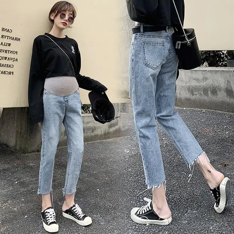 

Vintgae Summer Denim Maternity Jeans for Pregnant Women Clothes Elastic Waist Belly Loose Pants Pregnancy Gravidas Clothing