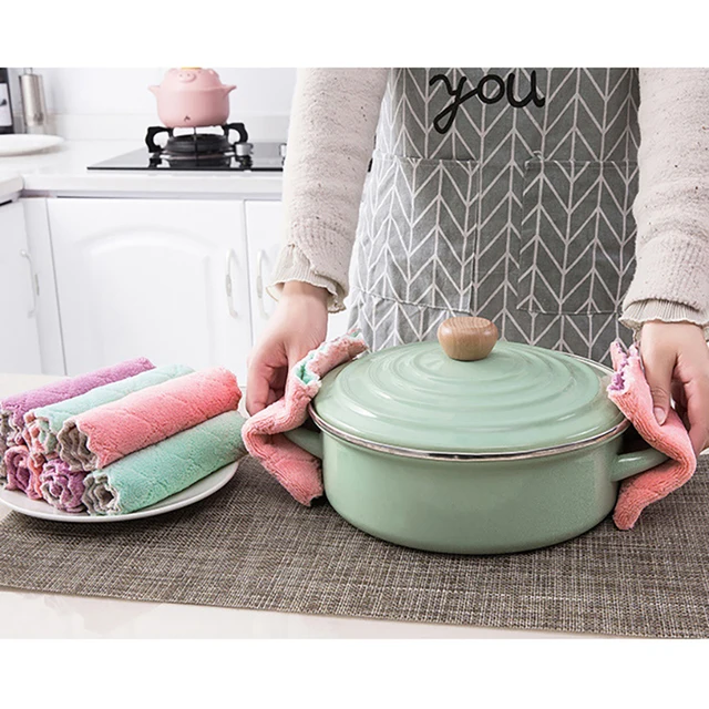 10 Darabos Mikroszálas Törülköző Abszorbens Konyhai Tisztítószövet Nem Tapadó Olaj Edény Rongyok Szalvéták Asztali Háztartási - Image 6