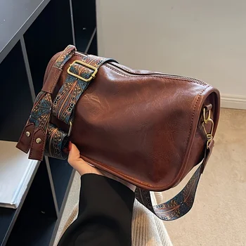 حقيبة كروس بسحاب بنمط جرافيك، حقيبة كتف أنيقة مع حزام عريض، محفظة يومية ذات سعة كبيرة