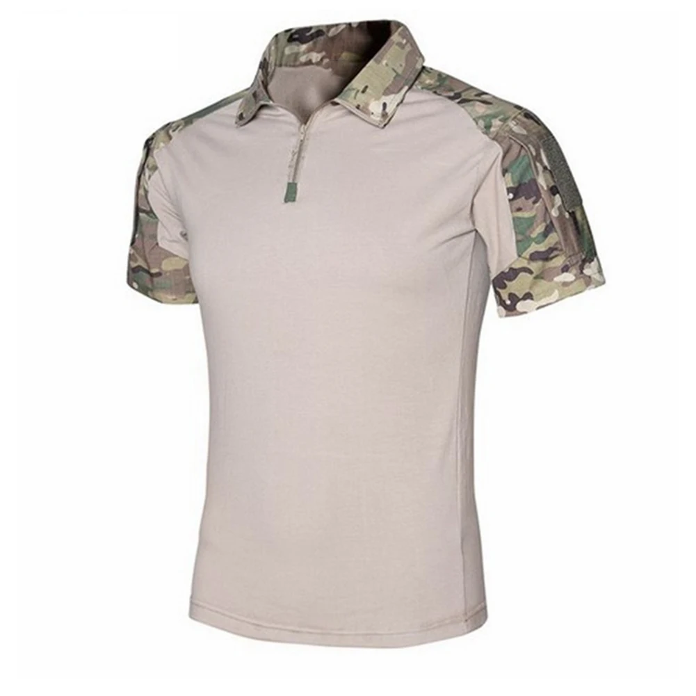 

Mens Short Sleeve Army Military Plain Tops Camouflage Crew Neck Zip Up T Shirt