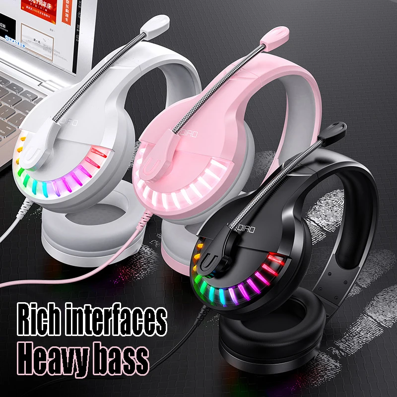 

Q2 Computer Headset Headset Wired Gaming Headset with Microphone Sound Card Laptop Tablet