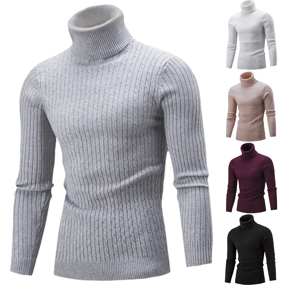 Autumn Winter Knitted Turtleneck Sweater Men Solid Color Casual Warm Pullovers Sweaters Slim Fit Rollneck Jumper Men's Clothing