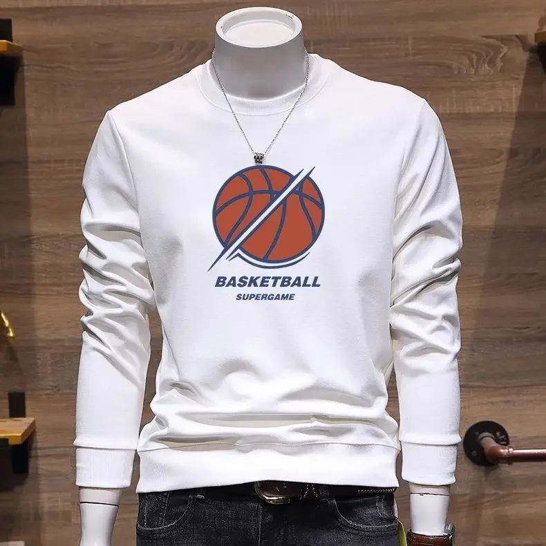 thumbnail image 1 of Sudadera de cuello redondo para hombre, ropa masculina con cuello redondo y estampado gráfico, jersey blanco sin capucha, ofertas al por mayor, ropa de calle de invierno, 1 of 5