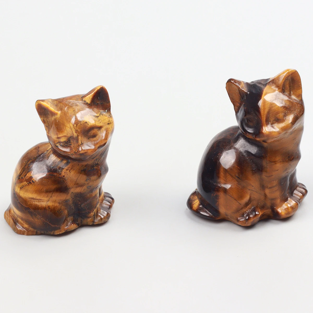 Hand Carved Tiger Eye Mini Kitten , Natural Stone Animal ,Gemstone Cat Figurine, Crystal Craft, Chakra, Home Garden Decor, 1.5" 4