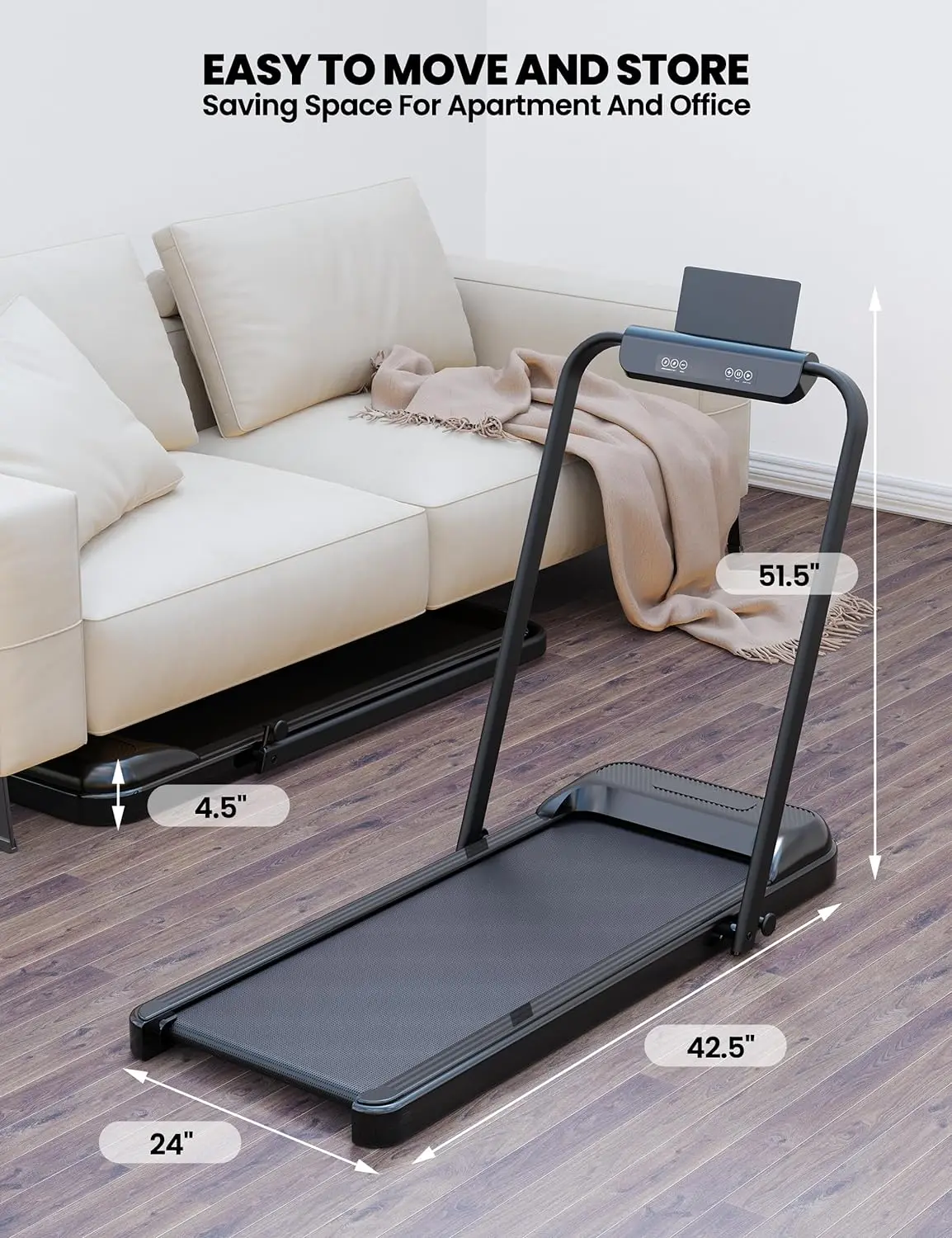 2-in-1 Treadmill, [2.25 HP] [0.6-6.2 MPH] for Running Walking, Folding Treadmill with Real-time Workout Data on LCD Display