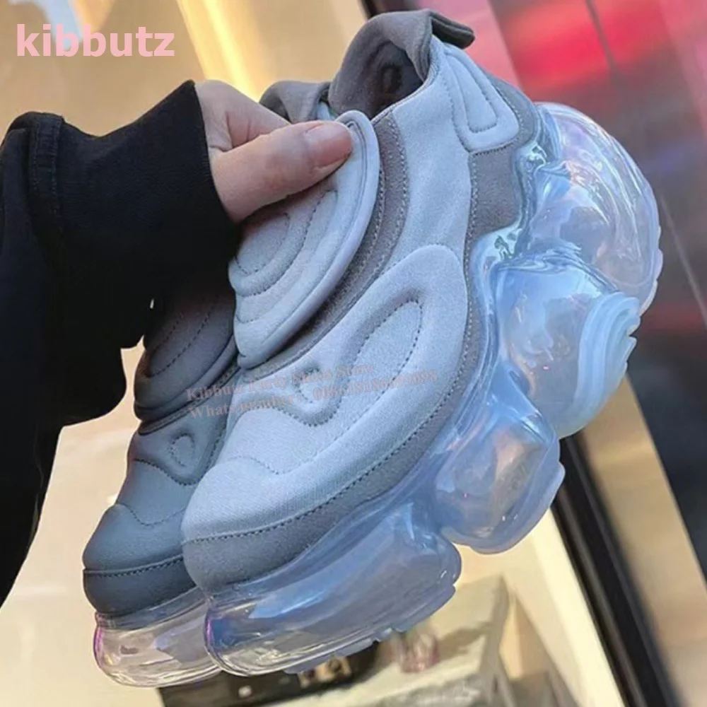 Jelly Transparent Muffin Bottom Sneakers Round Toe Slip-On Mixed Color Hook Loop Fashion Elegant Novelty Concise Women Shoes New