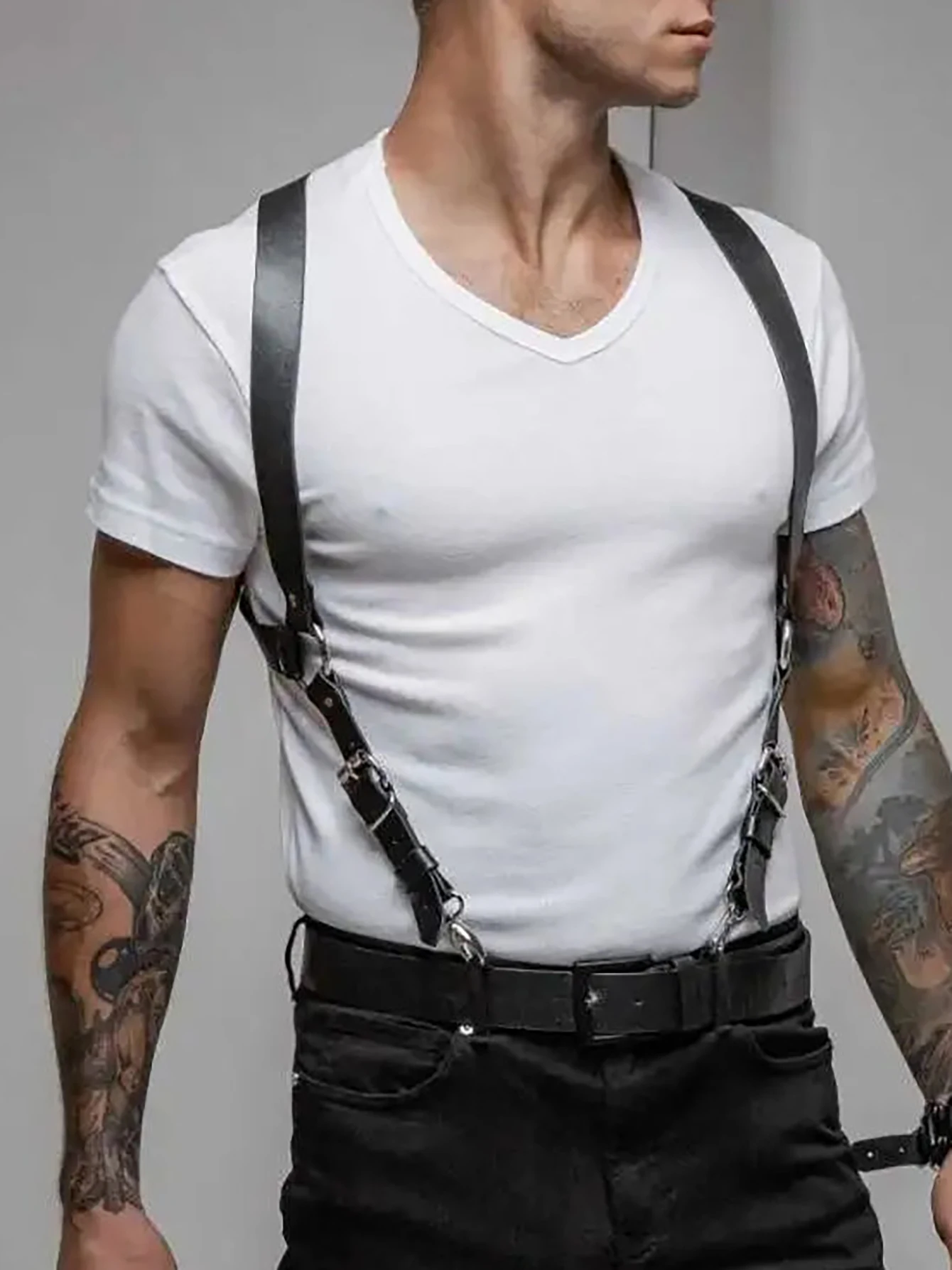 PU Leather Chest Harness for Men, Adjustable Suspenders, Bondage Body Harness, Gothic Clothing Accessories, Fashion S20b1e91efe62420e965c843a4b13806bB