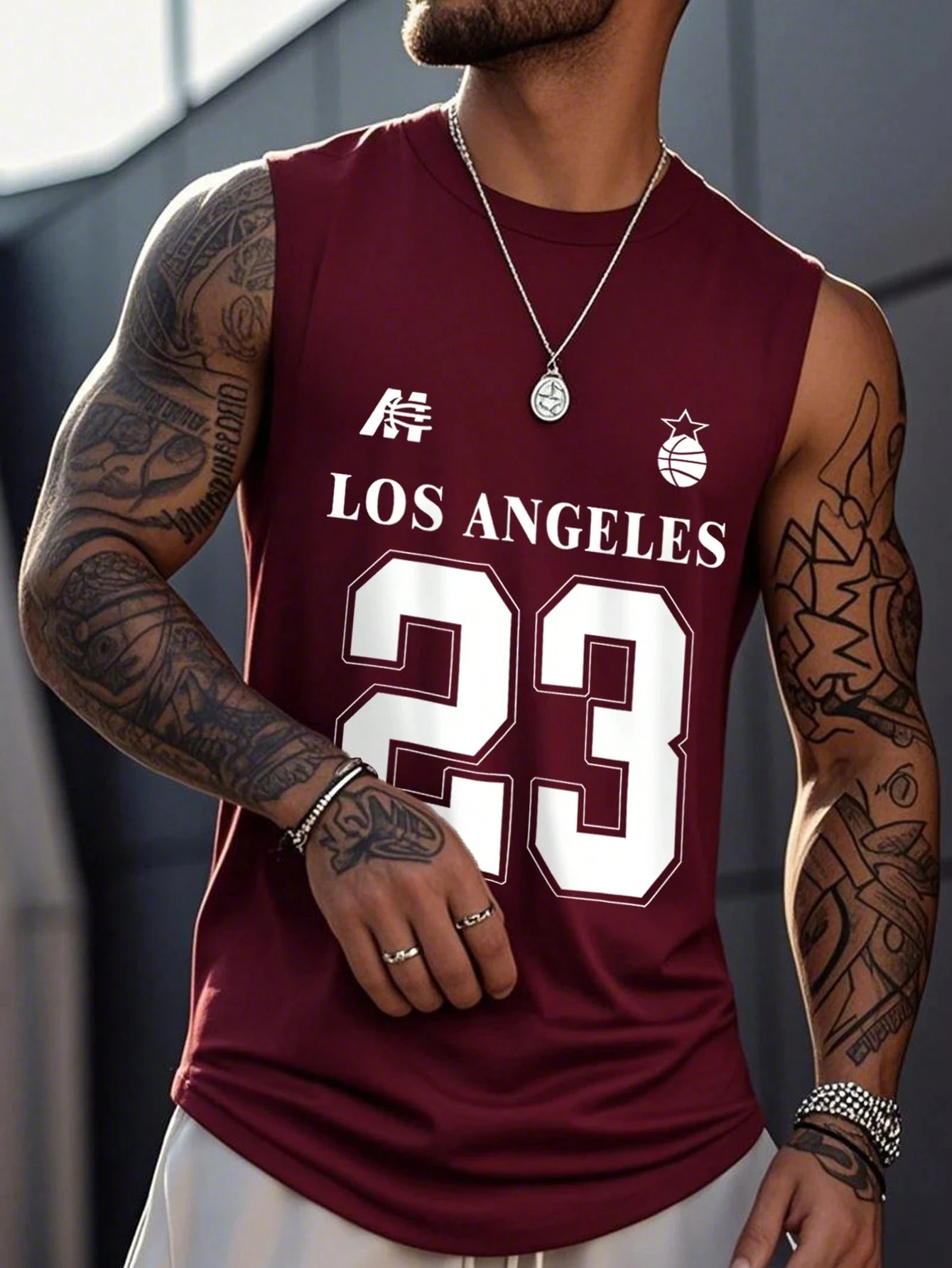 Men's Round Neck Sleeveless Letter Print Casual Tank Top Los Angeles No.23 Basketball Jersey Casual Sports Vest Men Clothing