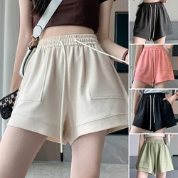 Women'S Summer New High Waist Thin Versatile Hot Pants Loose Outerwear A-Line Wide Leg Waffle Shorts Fashion 5-Point Trousers