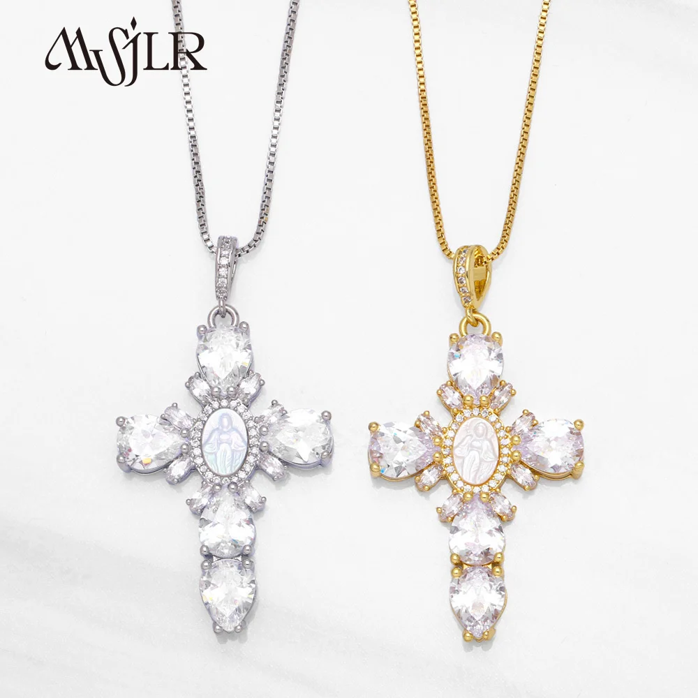 

MVN-012 2023 Cross Religion Style Zircon Women Gift Necklace Wedding Jewelry New Design Necklace Celebration Necklace New