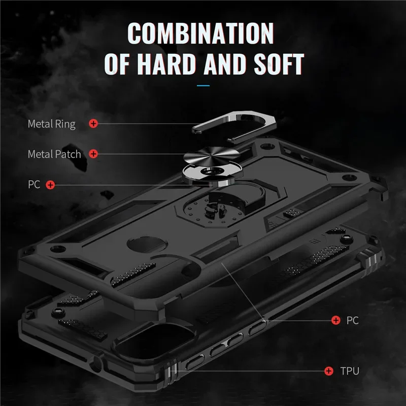 Rugged Shockproof Magnetic Car Holder Ring Case with Protective Back Cover for Motorola Moto E Series