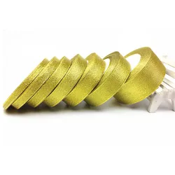 Elegant Satin Ribbon Tapes for Crafting and Decorative Gift Wrapping - 25 Yards, Multiple Widths (Gold ribbon)
