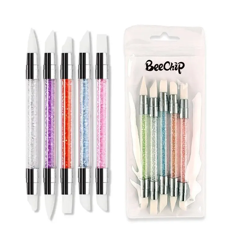 Nail Art Pen Double Head Silicone Flower Sculpting Pen Adjustable Glue Stick Embossing Pen Nail Art Brush Every Home Tool 6