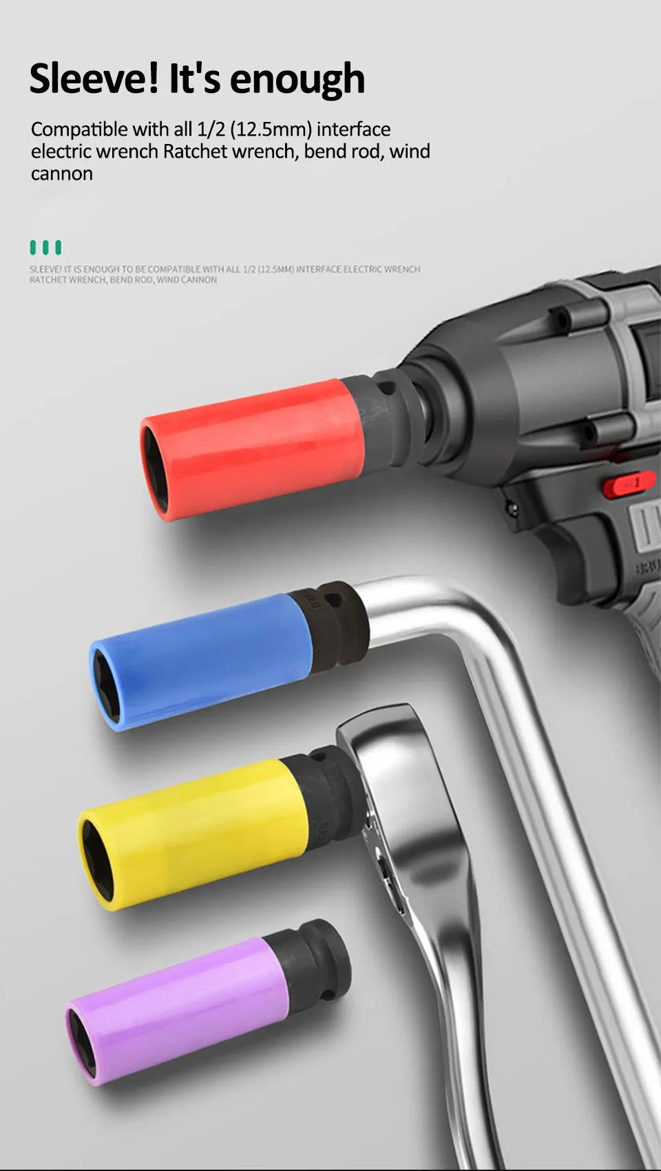 15/17/19/21/22mm 1/2 Zoll Antriebsrad Schutz Schlagschrauber Schlagschrauber Hülse Auto Auto Entfernung Mutter Steckschlüssel Set Werkzeug – Detail 5