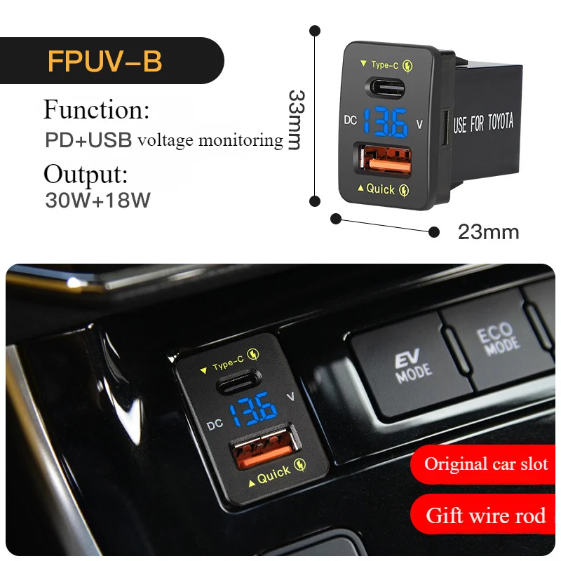 Caricatore Da Auto PD 36W, Porta USB Type-C Femmina Ricarica Rapida Con LED, Per Toyota E Altri, Colore Bianco